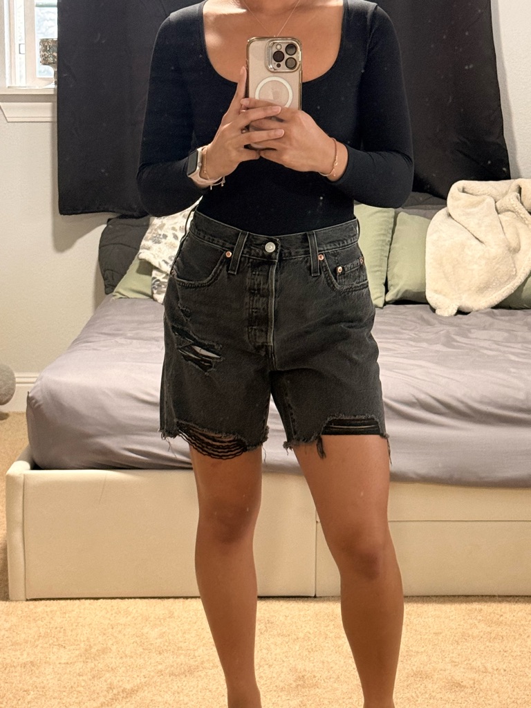 Distressed Black Denim Mini Skirt With Button Fly
